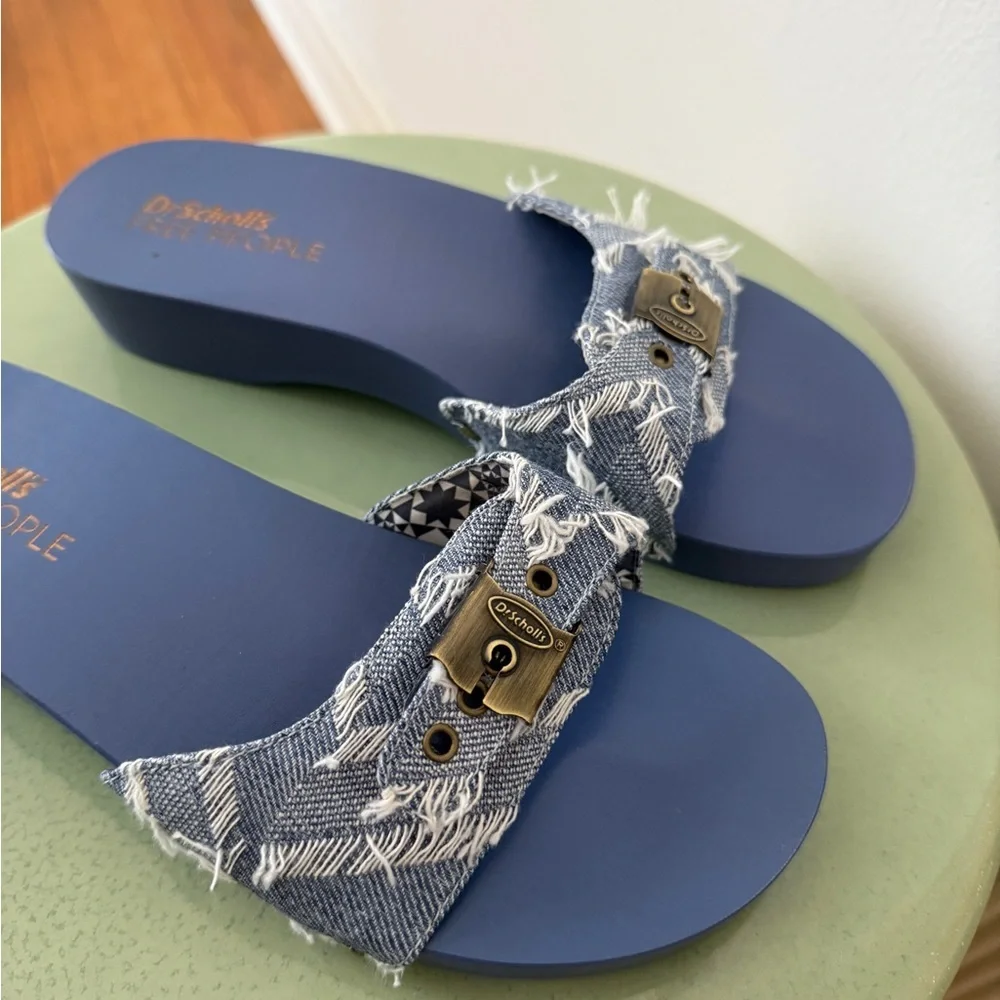 Free People Blue Denim Strap Slide Sandals